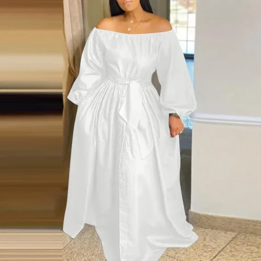 Elegant Off Shoulder Solid Color Maxi Dress - Image 5