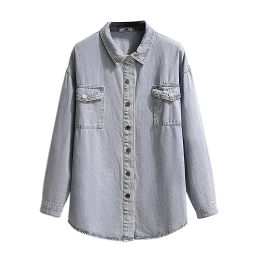 Plus Size Women's Long Sleeve Denim Button Jacket - Image 3