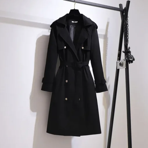 Plus Size Women's Casual Loose Black Belt Trench Coat - Image 6