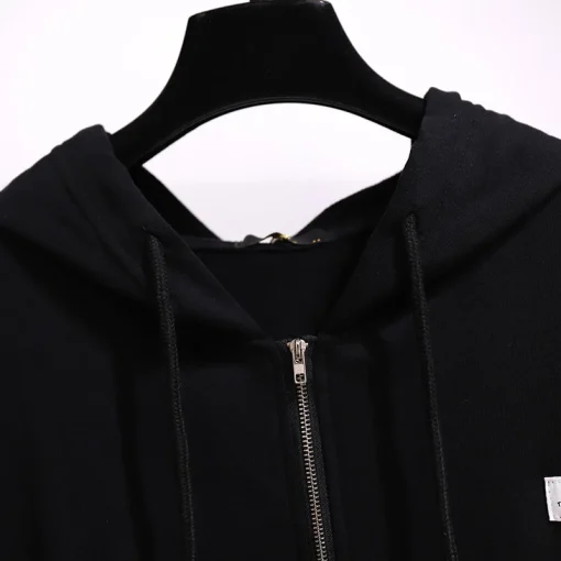 Plus Size Black Hoodie Zipper Sweatshirt Jacket for Women