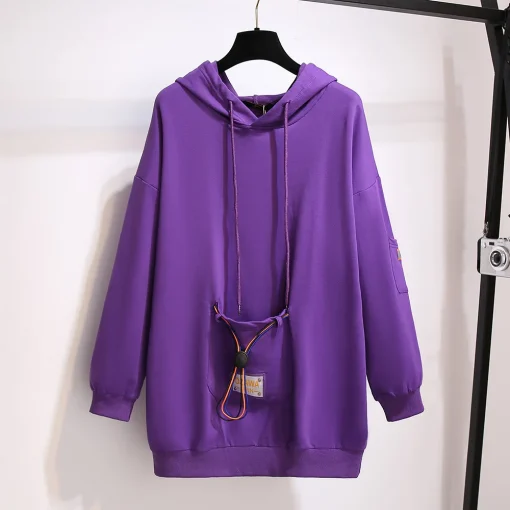 Plus Size Women's Long Sleeve Purple Hoodie Coat - Image 5