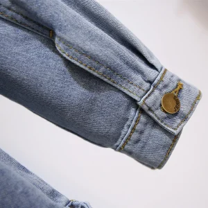 Plus Size Blue Denim Button Jacket for Women