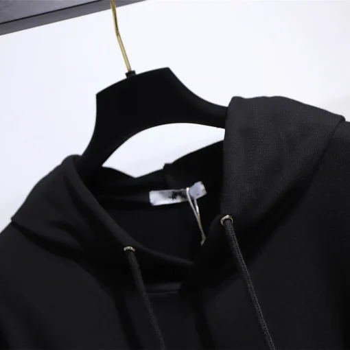 Plus Size Women's Black Hoodie Sweatshirt Coat with Belt - Image 2