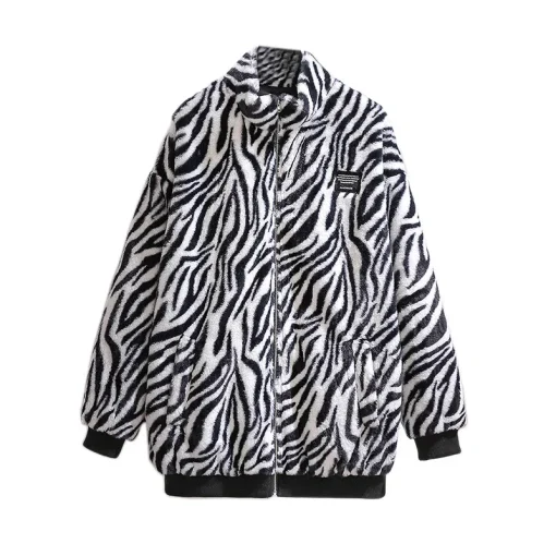 Plus Size Women's Thick Leopard Fleece Jacket