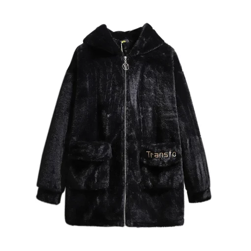 Plus Size Winter Velvet Hoodie Coat for Women - Image 3