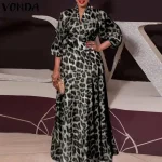 Elegant Bohemian Leopard Print V Neck Dress for Women