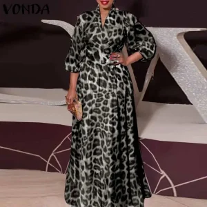 Elegant Bohemian Leopard Print V Neck Dress for Women