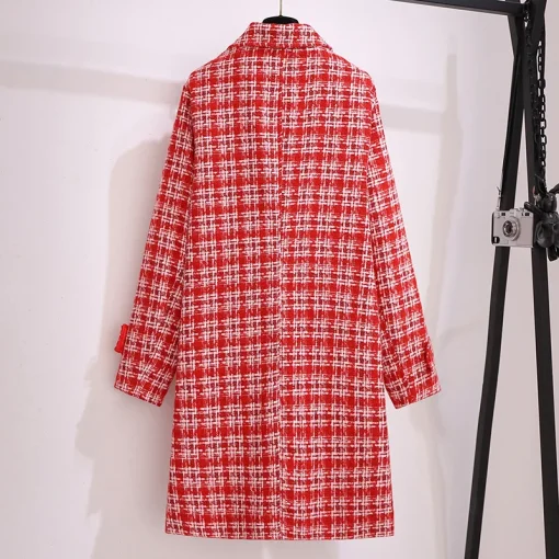 Plus Size Red Plaid Long Coat for Women - Image 2