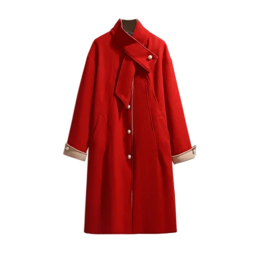 Plus Size Women's Plaid Woolen Overcoat with Pockets - Image 2