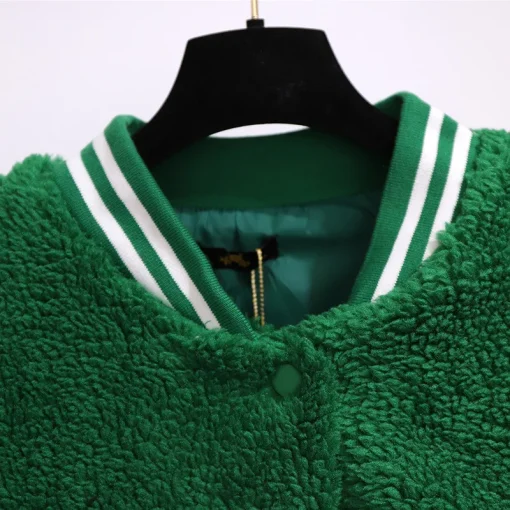 Plus Size Fleece Jacket with Green Print for Women - Image 4