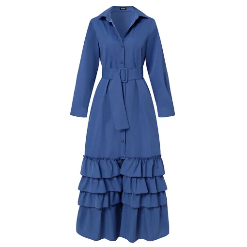 Women’s Vintage Maxi Dress with Long Sleeves and Ruffles - Image 4