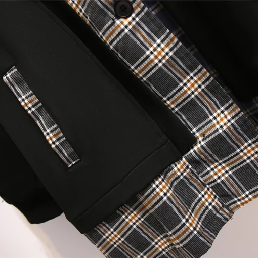 Plus Size Women's Plaid Long Sleeve Blazer Coat - Image 4