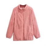 Plus Size Pink Beige Fleece Jacket for Women