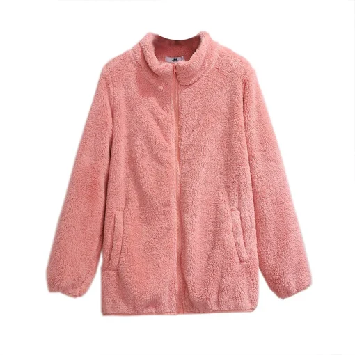 Plus Size Pink Beige Fleece Jacket for Women