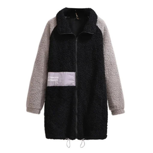 Plus Size Oversize Fleece Zipper Long Coat for Women - Image 2