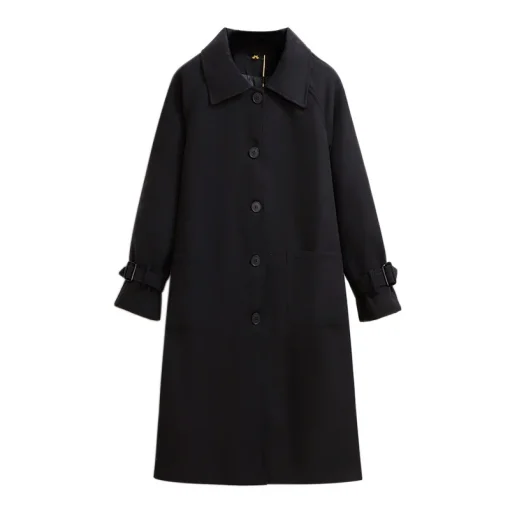 Plus Size Women's Black Woolen Long Sleeve Overcoat - Image 2