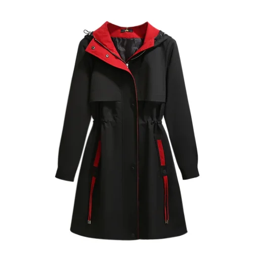 Plus Size Black Hoodie Windbreaker Coat for Women - Image 5