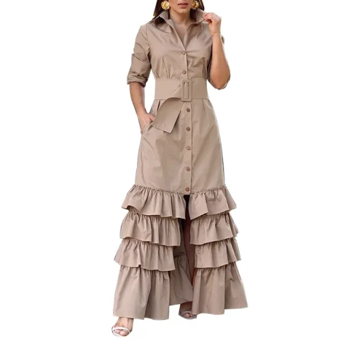 Women’s Vintage Maxi Dress with Long Sleeves and Ruffles - Image 8