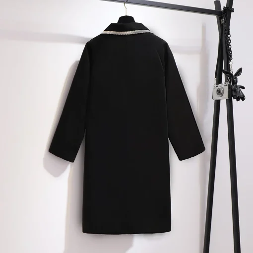 Plus Size Women's Black Woolen Button Windbreaker Overcoat - Image 4