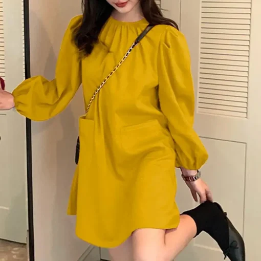 Elegant Summer Solid Color Dress with Puff Sleeves - Image 7