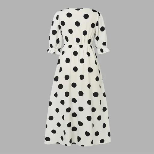 Elegant V-Neck Dot Print Party Long Dress - Image 5