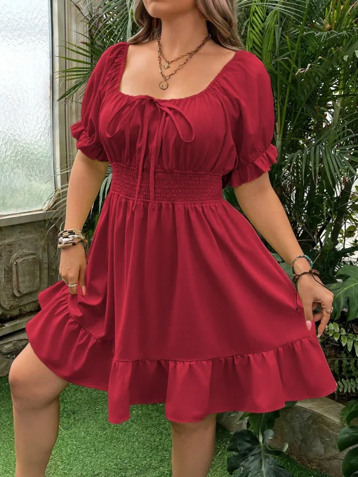 Elegant Plus Size Lace-Up Short Summer Party Dress - Image 2