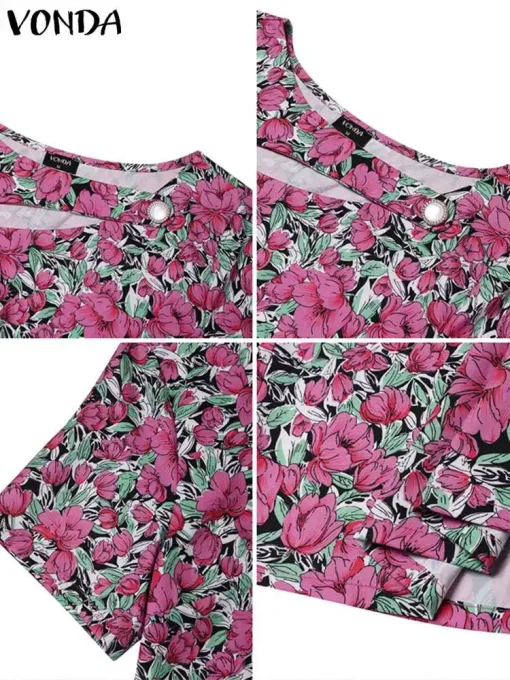 Women Summer Short Sleeve Floral Printed Mini Sundress - Image 3