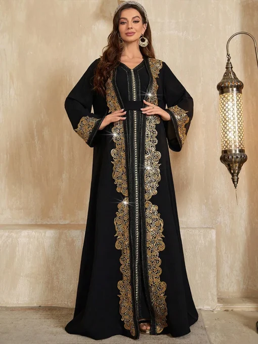 Women’s Floor-Length Muslim Retro Ethnic Two-Piece Dress