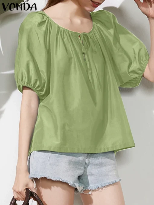 Women's Elegant O-Neck Casual Loose Blouse Top - Image 3