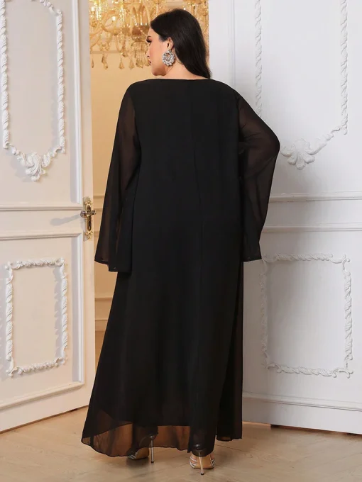 Plus Size Black Sequined Elegant Maxi Abaya Dress - Image 2