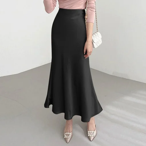 Women’s Elegant Satin Pleated High Waist Summer Office Skirt