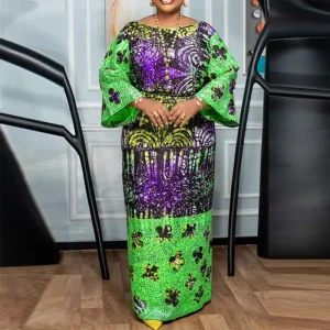 Plus Size   Bohemian Printed Flare Sleeve Maxi Dress