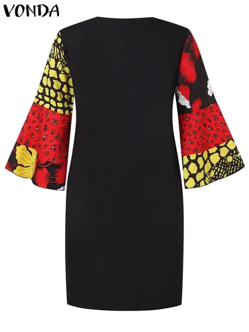 Women's Vintage Printed Flare Sleeve Party Dress - Image 3