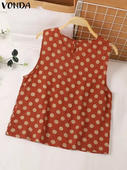 Women’s Bohemian Polka Dot Sleeveless Tank Tops - Image 3