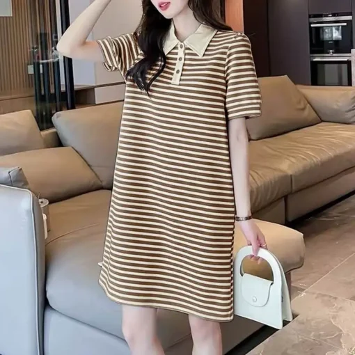 Women's Striped Printed Mini Dress Casual Summer Sundress - Image 5