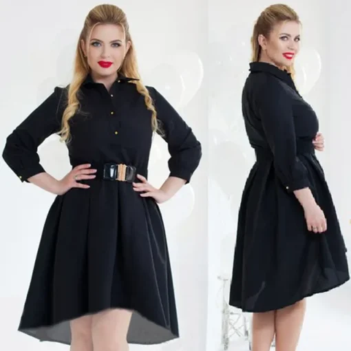 Plus Size Elegant Long Sleeve Patchwork Autumn Dress - Image 7