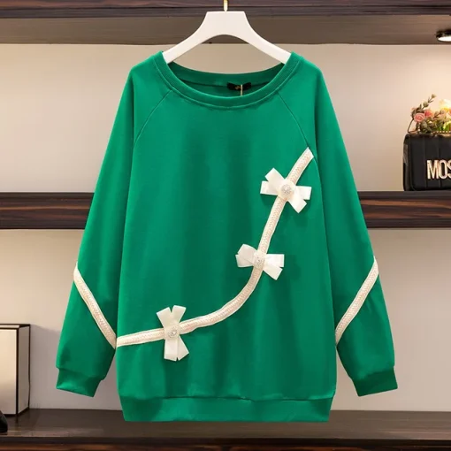 Plus Size Women's Long Sleeve Green Velvet Sweatshirt - Image 9