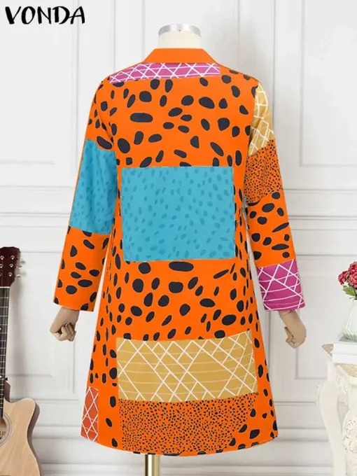 Leopard Print Bohemian Shirt Dress with Buttons for Women - Image 3