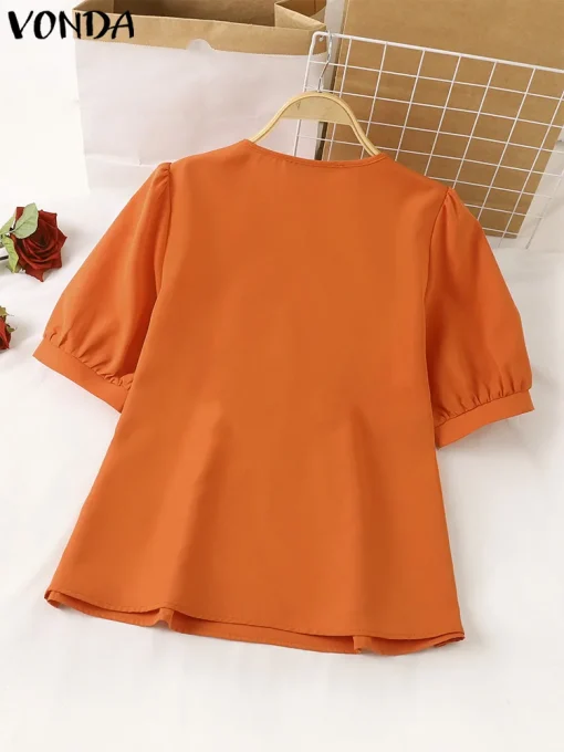 Women’s Elegant Ruffled V-Neck Short Sleeve Blouse - Image 3