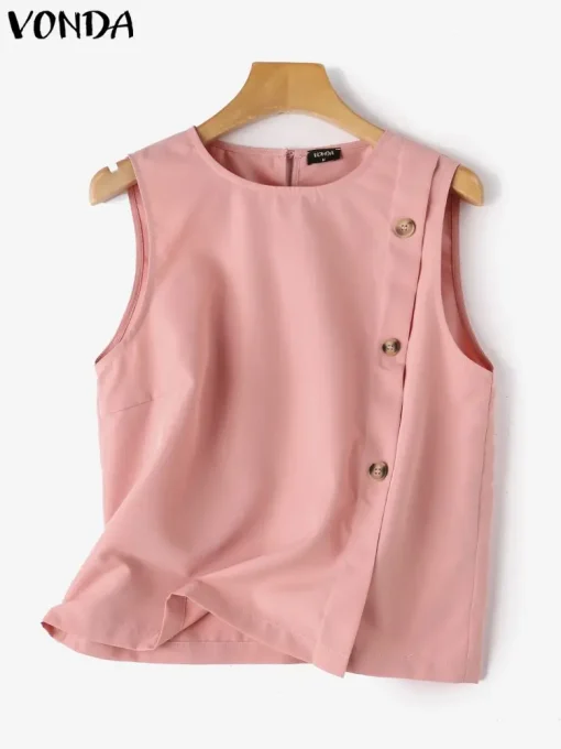 Women's Casual Sleeveless Button Tank Tops - Image 2