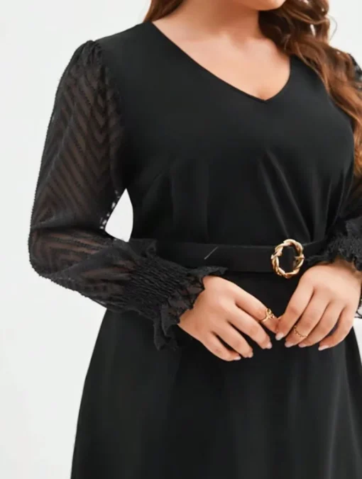 Plus Size Elegant V-Neck Long Sleeve Party Dress - Image 4