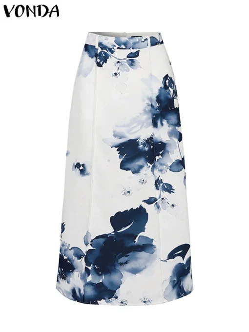 Plus Size Elegant Printed A-Line Maxi Skirt - Image 2