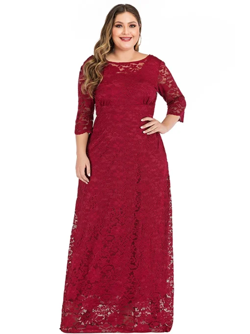 Plus Size Elegant Lace Backless Maxi Party Dress