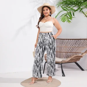 Elegant Plus Size High Waist Wide Leg Casual Pants