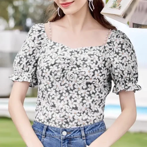 Women's Floral Printed Square Neck Blouse - Image 6