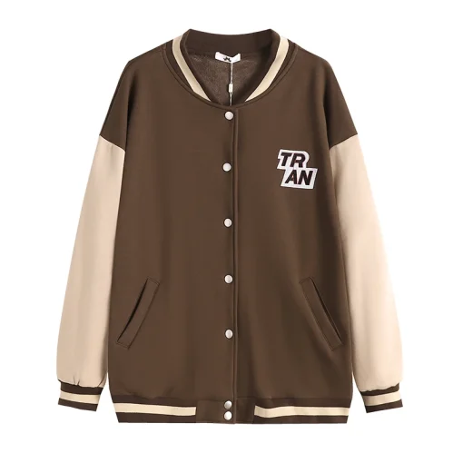 Plus Size Long Sleeve Brown Jacket for Women - Image 3