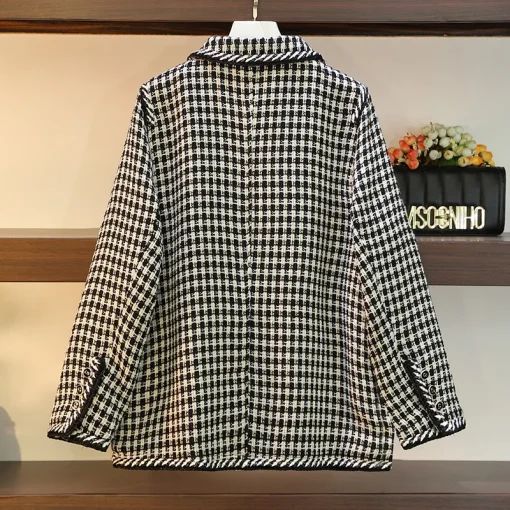 Plus Size Women's Plaid Button Jacket with Long Sleeves