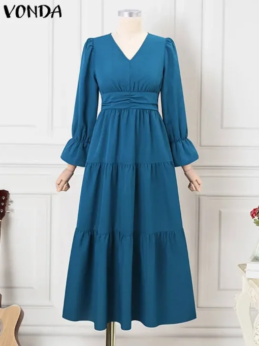 Women’s Elegant V-Neck Ruffled Summer Maxi Dress - Image 2