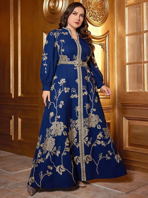 Plus Size Floral Patchwork Belted Arabian Evening Maxi Dress - Image 2