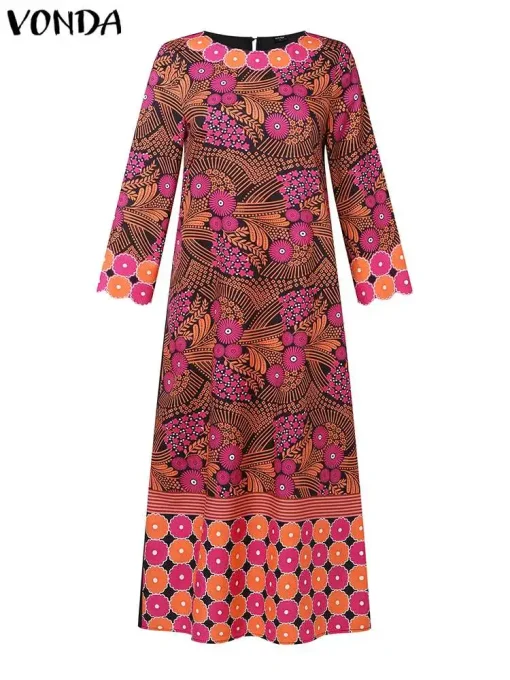 Plus Size   Floral Printed Long Sleeve Maxi Dress - Image 2